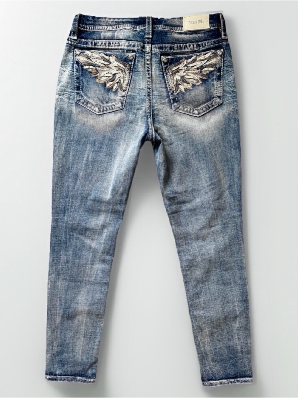 Womens Miss Me Jeans Size 29 Skinny Embellished Y2K Rhinestone Angel blue - Picture 4 of 10
